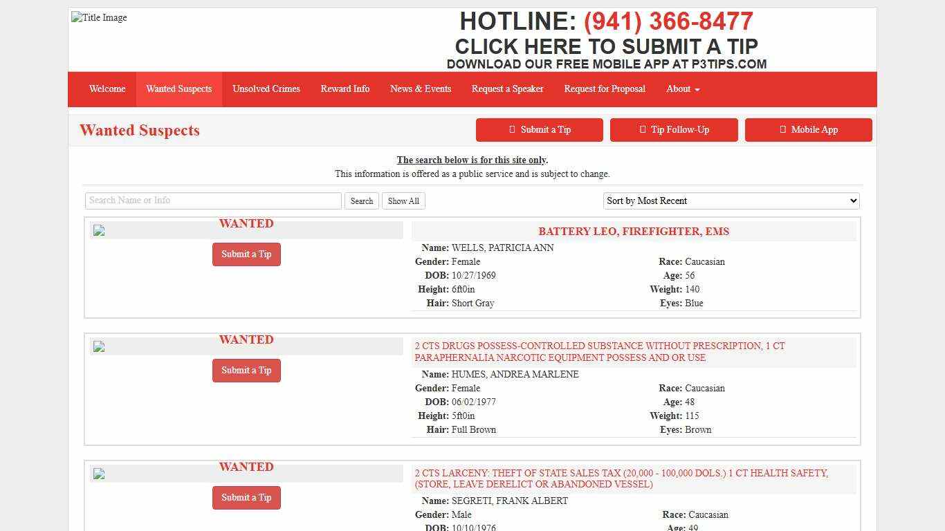 Wanted Suspects - Sarasota County Crime Stoppers